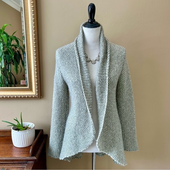 Wooden Ships Dylan Open Cardigan Sweater Blazer Gray Green White Shawl Collar - Picture 13 of 13